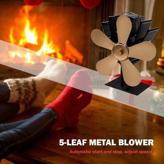 YL602 5-Blade High Temperature Metal Heat Powered Fireplace Stove Fan (Silver)