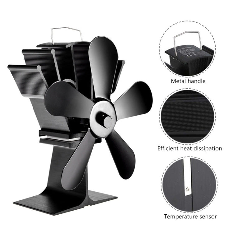 YL602 5-Blade High Temperature Metal Heat Powered Fireplace Stove Fan (Silver)