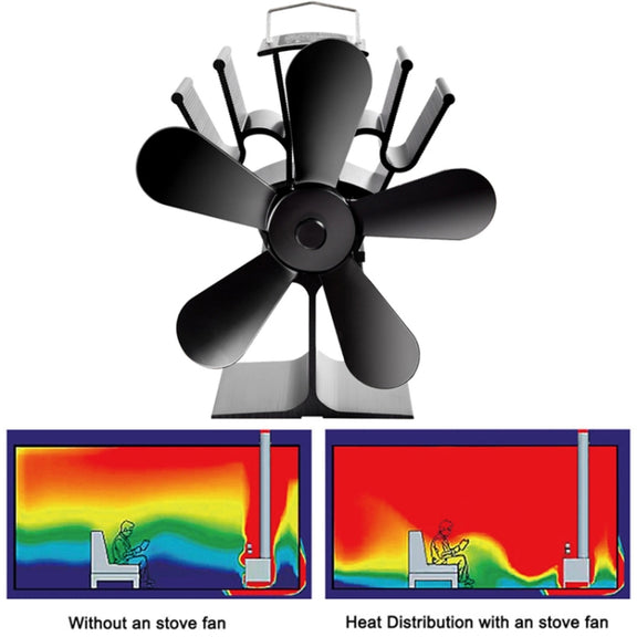 YL602 5-Blade High Temperature Metal Heat Powered Fireplace Stove Fan (Silver)