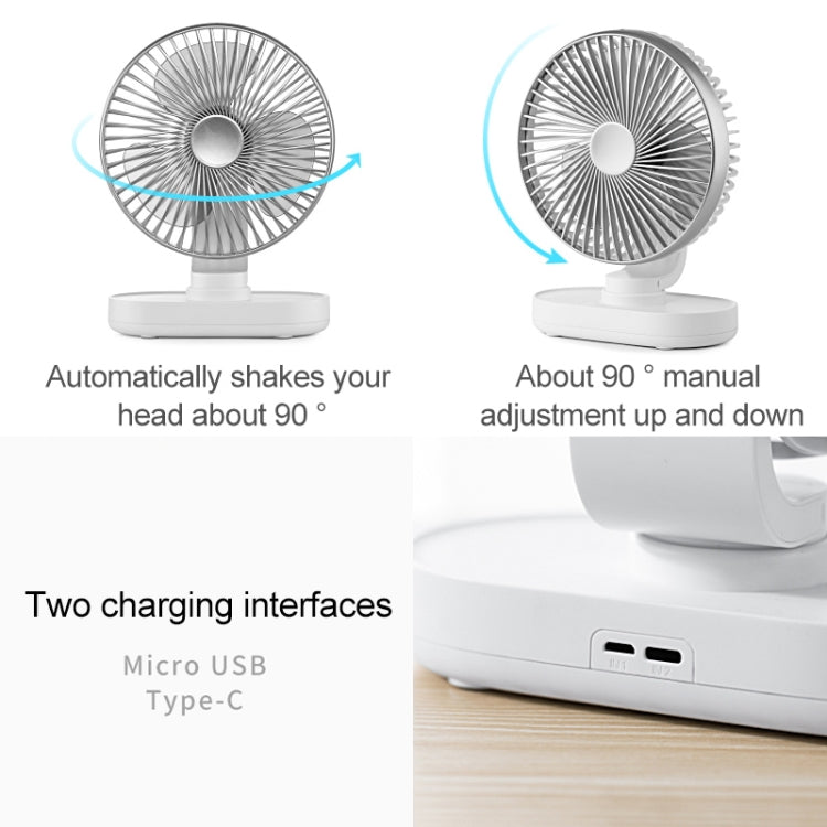 D77 4W Micro USB & USB-C / Type-C Rechargeable Portable Four-speed Adjustable Automatic Head Shaking Desktop Fan(Pink)