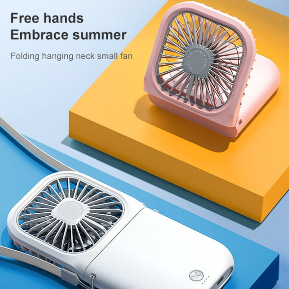 F20 Electroplating Handheld Fan Portable Desktop Folding Mute USB Hanging Neck Fan (Green)