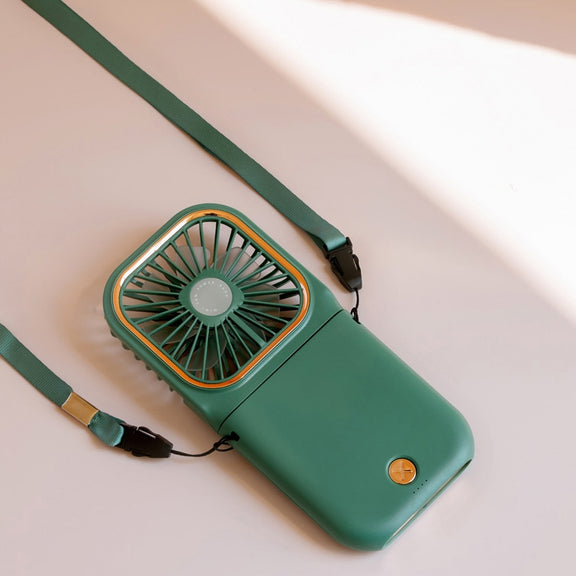 F30 Electroplating Handheld Fan Portable Desktop Folding Mute USB Hanging Neck Fan, Upgraded Version (Green)