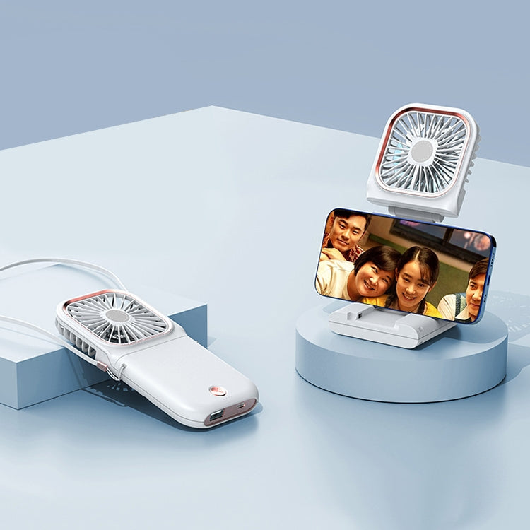 F30 Electroplating Handheld Fan Portable Desktop Folding Mute USB Hanging Neck Fan, Upgraded Version (White)