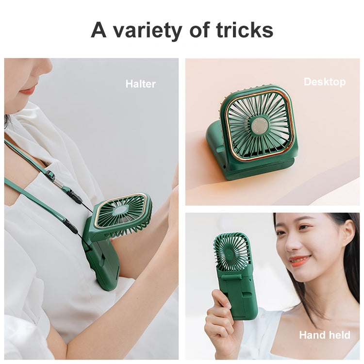 F30 Electroplating Handheld Fan Portable Desktop Folding Mute USB Hanging Neck Fan, Upgraded Version (Green)