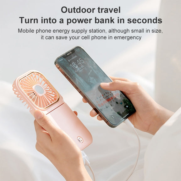 F30 Electroplating Handheld Fan Portable Desktop Folding Mute USB Hanging Neck Fan, Upgraded Version (White)
