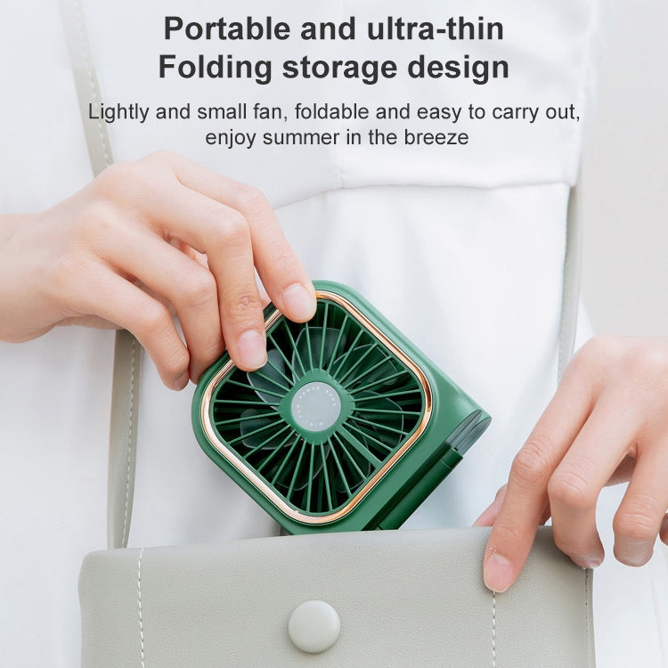 F30 Electroplating Handheld Fan Portable Desktop Folding Mute USB Hanging Neck Fan, Upgraded Version (Green)