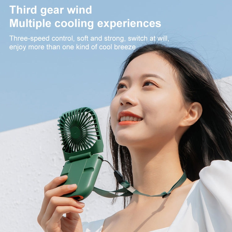 F30 Electroplating Handheld Fan Portable Desktop Folding Mute USB Hanging Neck Fan, Upgraded Version (Green)