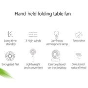S2 Portable Foldable Handheld Electric Fan, with 3 Speed Control & Night Light (Pink)
