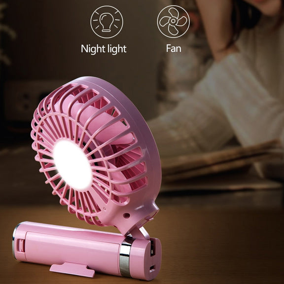 S2 Portable Foldable Handheld Electric Fan, with 3 Speed Control & Night Light (Purple)