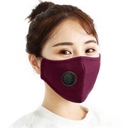 For Men Women Washable Replaceable Filter Breath-Valve PM2.5 Dustproof Face Mask(Dark Red)