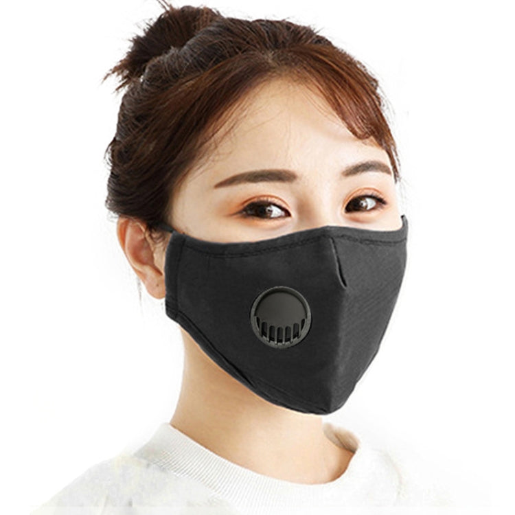 For Men Women Washable Replaceable Filter Breath-Valve PM2.5 Dustproof Face Mask(Black)