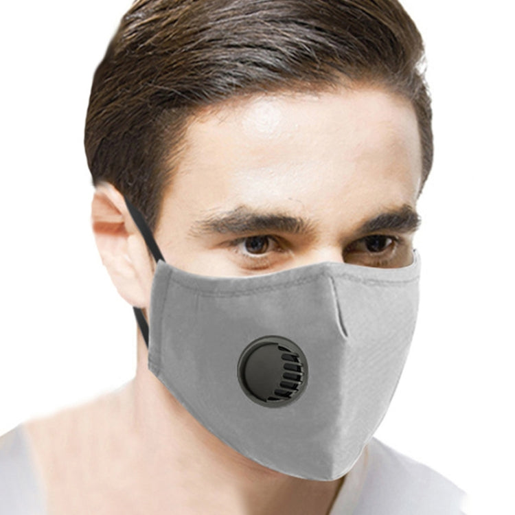 For Men Women Washable Replaceable Filter Breath-Valve PM2.5 Dustproof Face Mask(Grey)