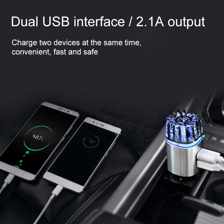 2 in 1 Car Negative-ion  Aromatherapy Air Purifier Humidifier + Dual USB Port Car Charger (Gold)
