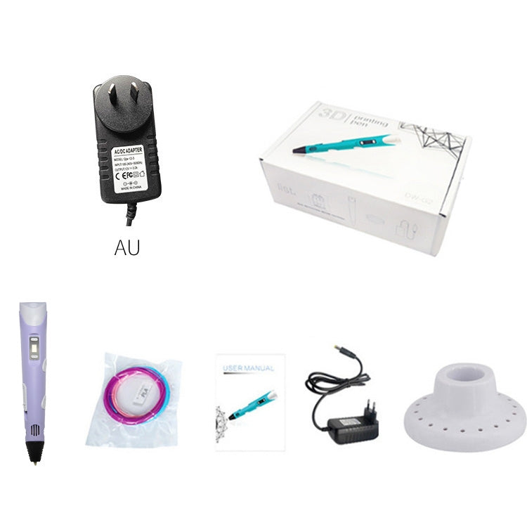 Hand-held 3D Printing Pen, AU Plug (Purple)