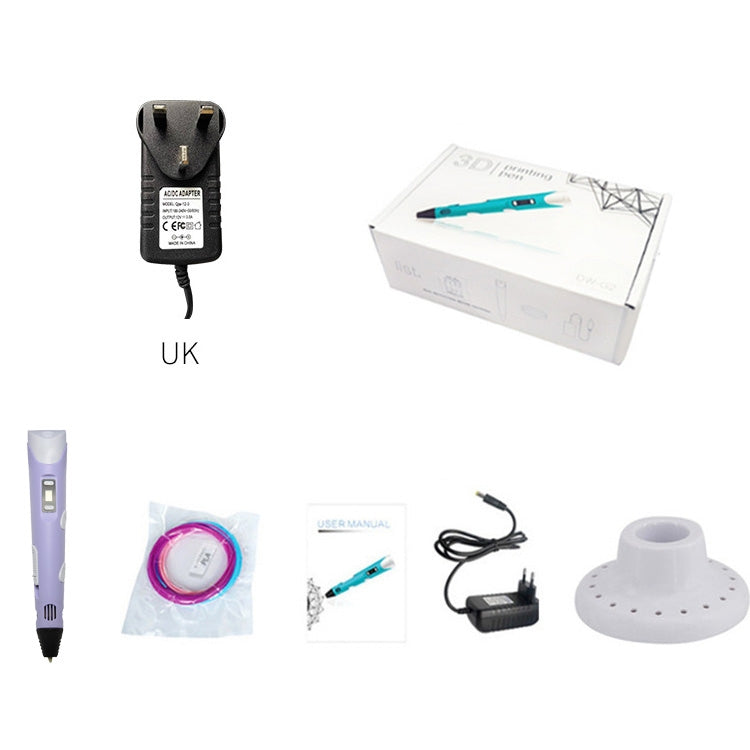 Hand-held 3D Printing Pen, UK Plug (Purple)