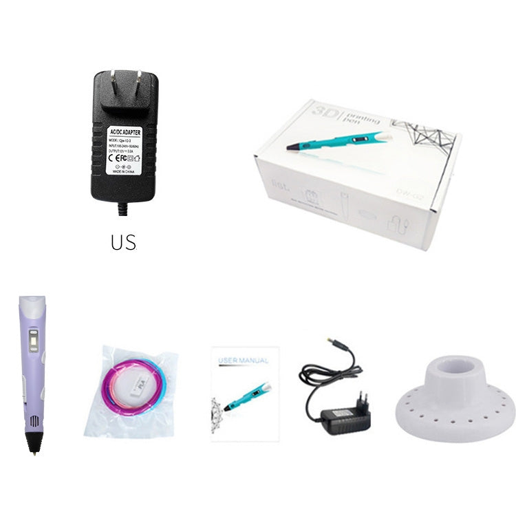 Hand-held 3D Printing Pen, US Plug(Purple)
