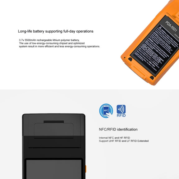PDA-5501 Multi-function 5.5 inch IPS Screen IP65 Protection All-in-one Intelligent Terminal, Built-in Thermal Line Printer & MIC & Speaker, Support WiFi & Bluetooth & GPS(Black)