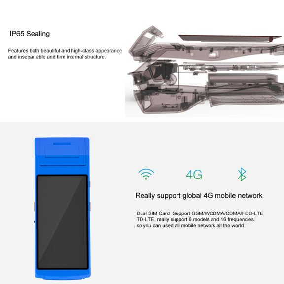 PDA-5501 Multi-function 5.5 inch IPS Screen IP65 Protection All-in-one Intelligent Terminal, Built-in Thermal Line Printer & MIC & Speaker, Support WiFi & Bluetooth & GPS(Blue)
