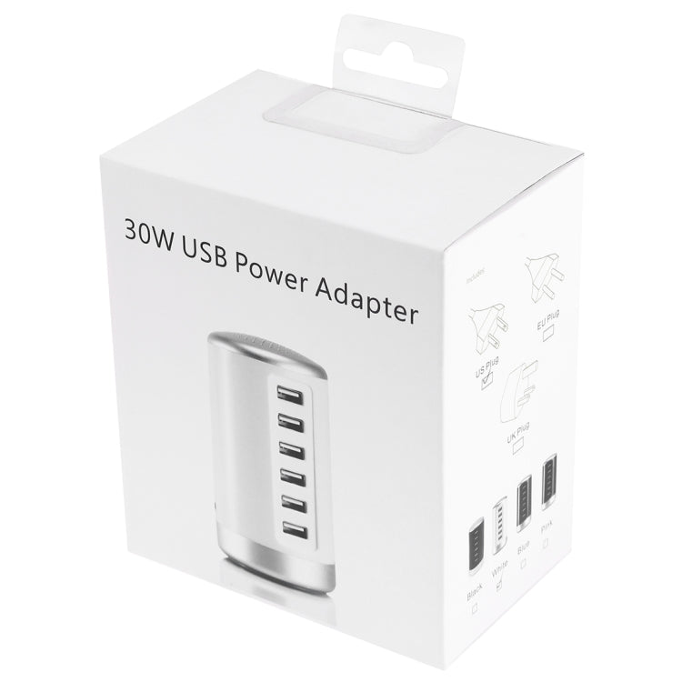 XLD4 30W 6-USB Ports Charger Station Power Adapter AC100-240V, US Plug(Black)
