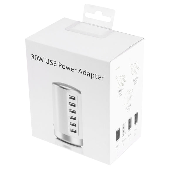 30W 6-USB Ports Charger Station Power Adapter AC100-240V, US Plug(White)