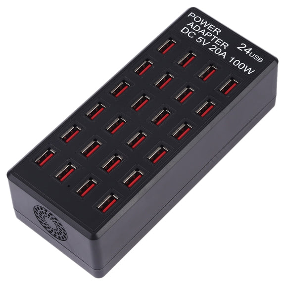 100W 24 USB Ports Fast Charger Station Smart Charger with LED Indicator AC 100-240V, US Plug(Black)