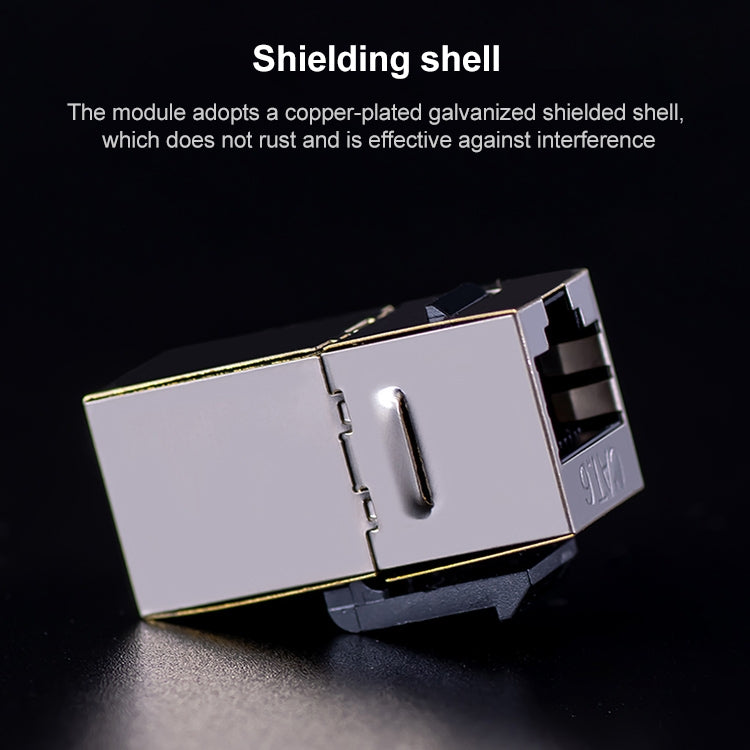 CAT.6 Shielded Pass-through Network Module, Dual Ports Panel + Shielded Pass-through + Telephone Socket (Grey)