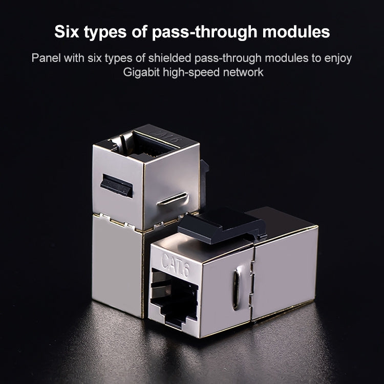CAT.6 Shielded Pass-through Network Module, Dual Ports Panel + Shielded Pass-through + Telephone Socket (Grey)