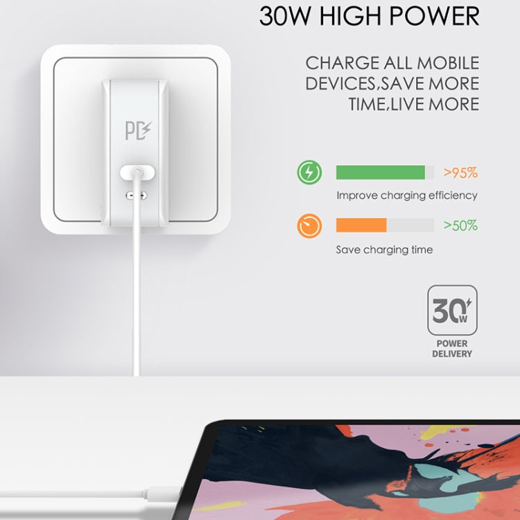 LDNIO A4403C 30W PD + Auto-id Foldable Fast Travel Charger with 1m 8 Pin Cable, EU Plug