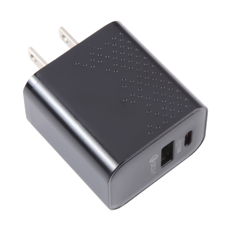 LZ-105A+C PD 20W USB-C/Type-C+QC 3.0 USB Ports Dot Pattern Travel Charger, US Plug(Black)