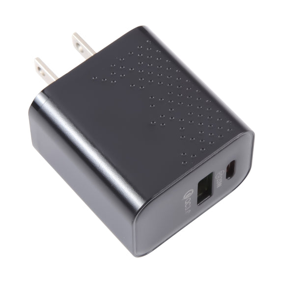 LZ-105A+C PD 20W USB-C/Type-C+QC 3.0 USB Ports Dot Pattern Travel Charger, US Plug(Black)