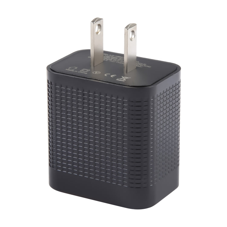 LZ-106A+C PD 20W USB-C/Type-C+QC 3.0 USB Ports Plaid Pattern Travel Charger, US Plug(Black)