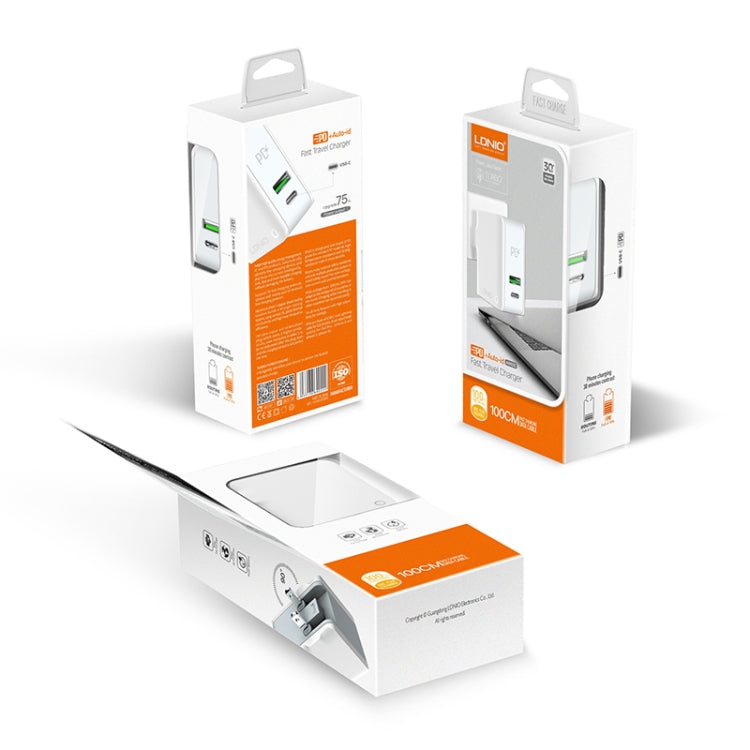 LDNIO A4403C 30W PD + Auto-id Foldable Fast Travel Charger with 1m Micro USB Cable, EU Plug
