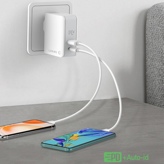 LDNIO A4403C 30W PD + Auto-id Foldable Fast Travel Charger with 1m Micro USB Cable, EU Plug