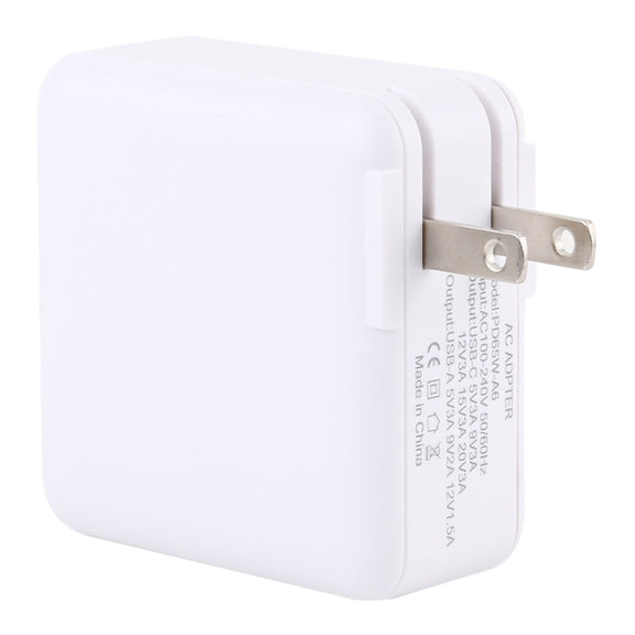 PD65W-A6 PD 65W 90 Degrees Foldable Pin Portable Multi-function USB Quick Charger, US Plug(White)