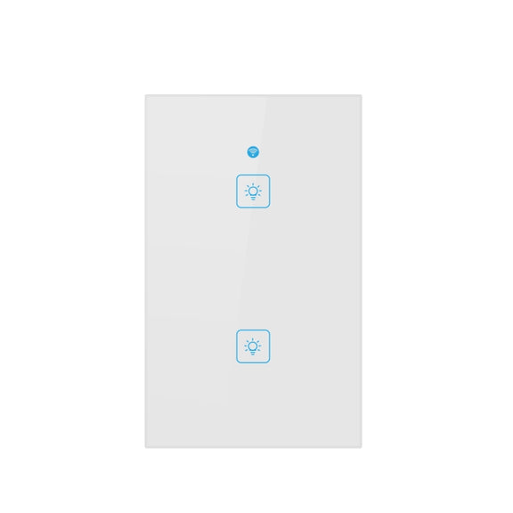 WS-US-02 EWeLink APP & Touch Control 2A 2 Gangs Tempered Glass Panel Smart Wall Switch, AC 90V-250V, US Plug