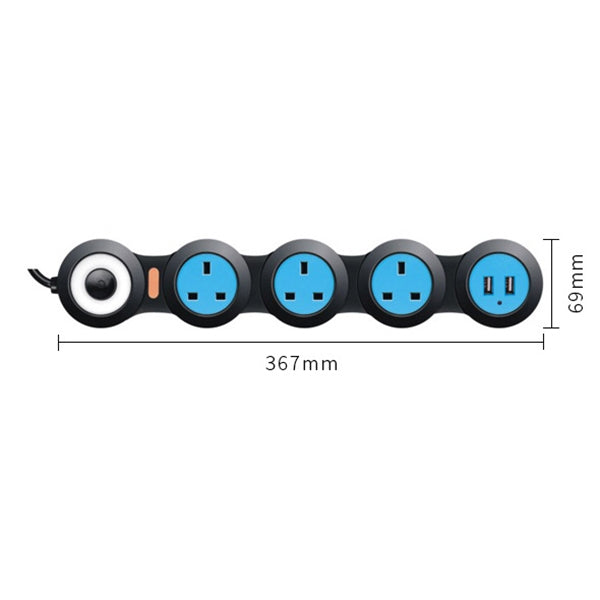 Charging Plug-in Wiring Board Creative Rotary Towline Board 13A Deformed Socket with USB, UK Plug, 4-Bit Socket(Black)