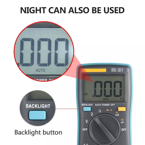 ZT98 CAT III  600V Portable Digital Multimeter 2000 Counts Back-light AC / DC Current Voltage Tester Meter with LCD Screen & Holder