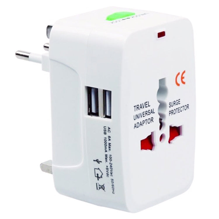 110-250V Multi-function Travel Universal Converter with Dual USB Interfaces, EU / UK / US / AU Plug(White)