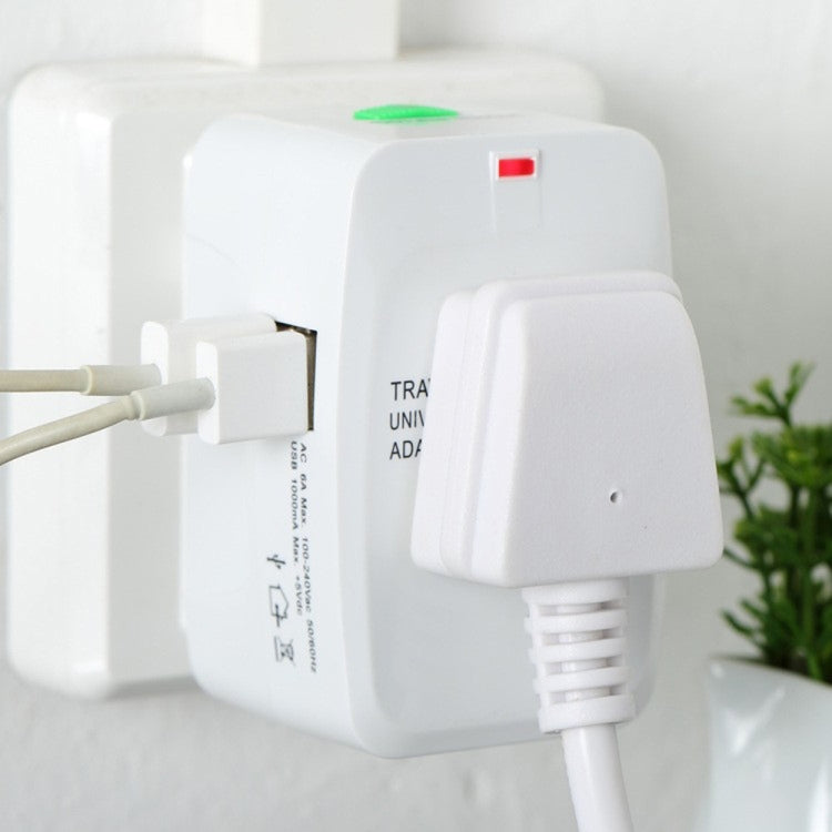 110-250V Multi-function Travel Universal Converter with Dual USB Interfaces, EU / UK / US / AU Plug(White)