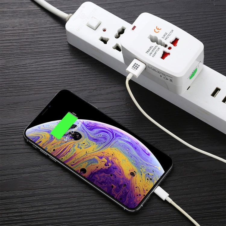 110-250V Multi-function Travel Universal Converter with Dual USB Interfaces, EU / UK / US / AU Plug(White)
