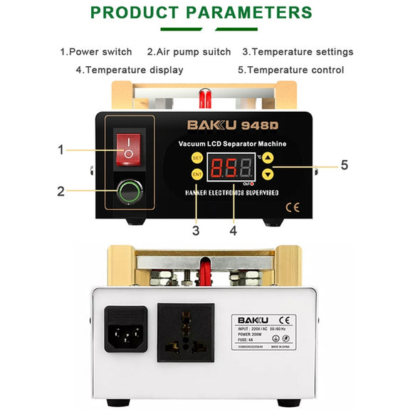 BAKU BK-948D 500W Vacuum Anti-static LCD Touch Panel Separator Machine, AC 220V EU Plug