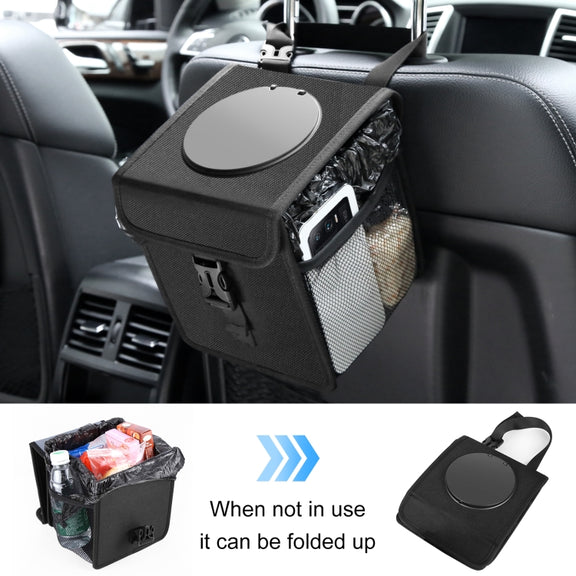 FUNADD Portable Folding Car Back Seat Hook Garbage Can Car Storage Box (Black)