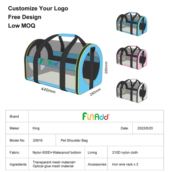 FUNADD Pet Travel Carrier Bag Shoulder Foldable Tote Bag(Pink)
