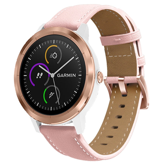 For Garmin Forerunner 265S / 255S / Venu 2S 18mm Rose Gold Buckle Genuine Leather Watch Band (Pink)