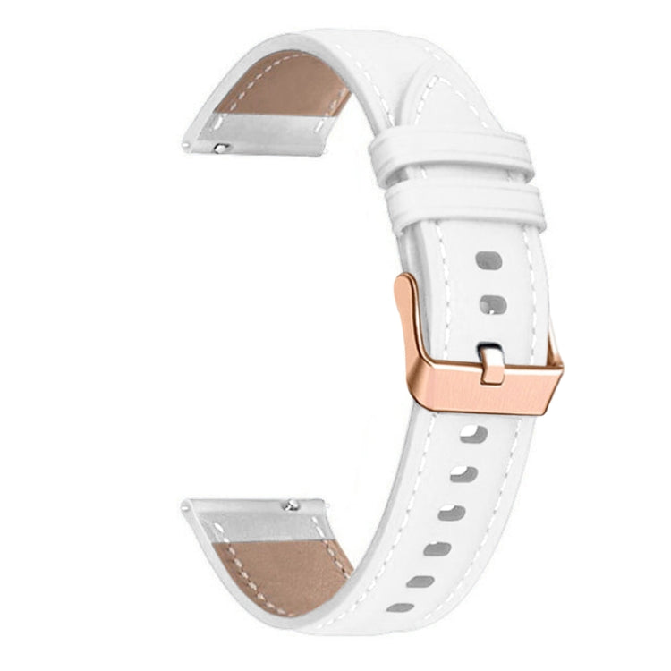For Garmin Forerunner 265S / 255S / Venu 2S 18mm Rose Gold Buckle Genuine Leather Watch Band (White)
