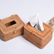 ZJH01 Square Shape Restaurant Desktop Rattan Braided Tissue Storage Box Case