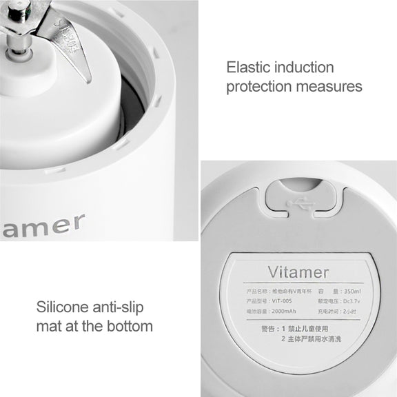 Vitamer USB Mini Portable Juicer Juice Blender Lemon Fruit Squeezers Reamers Bottle (White)