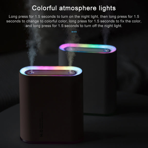 Y10 Runway Dual Jet Humidifier Colorful Marquee Night Light 1L Air Purifier for Home Office(White)