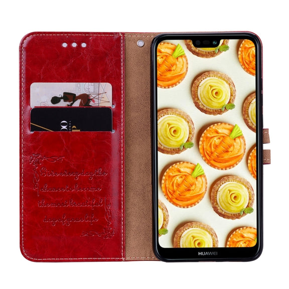 For Huawei P20 Lite Business Style Oil Wax Texture Horizontal Flip Leather Case with Holder & Card Slots & Wallet(Red)