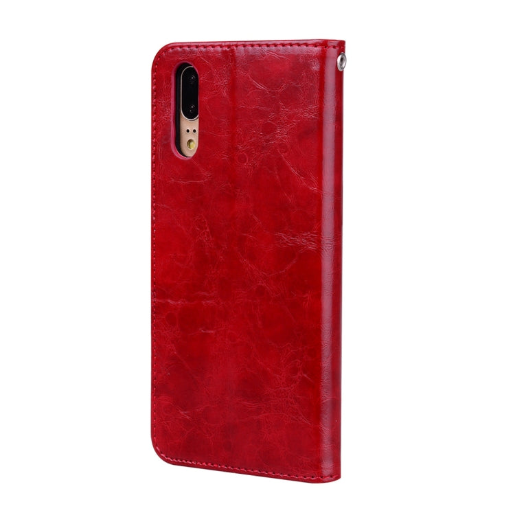 For Huawei P20 Business Style Oil Wax Texture Horizontal Flip Leather Case with Holder & Card Slots & Wallet(Red)